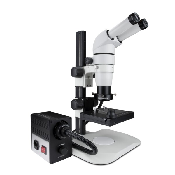 20 Degree Head Stereo Zoom Microscope, Fiber-Optic LED On Ergo-Track Stand